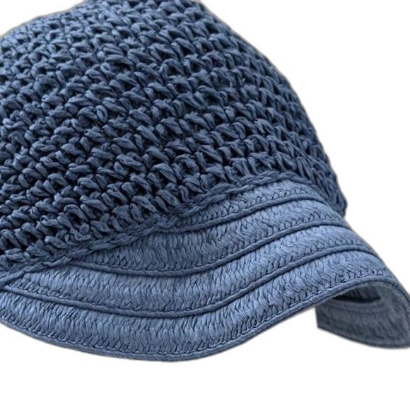 100% Paper Woven Cap Sun Hat Blue Lightweight Breathable Spring Summer - Picture 5 of 7